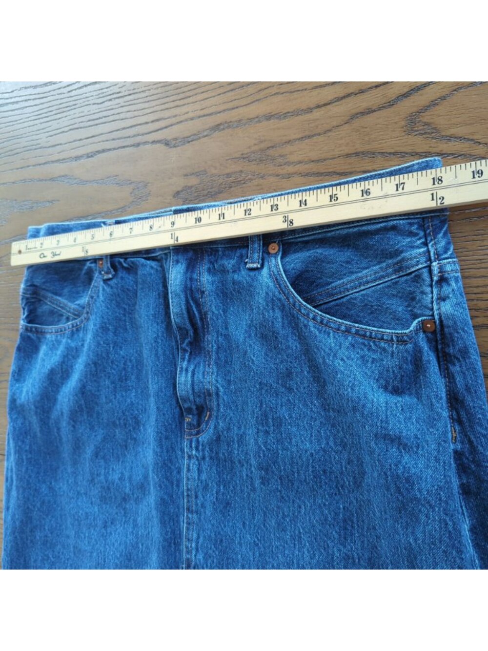 Madewell Denim Cotton Skirt Women’s Size 32 High Rise Front Slit Midi Blue Jean - Picture 9 of 12